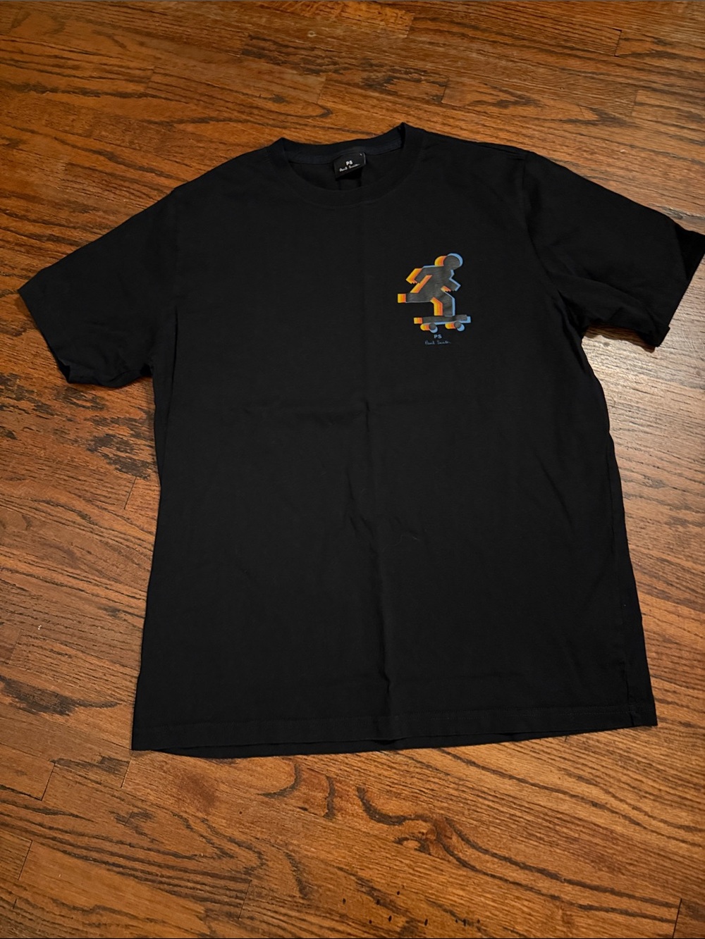 PS Paul Smith Black Tee with Blue and Orange Skate Graphic